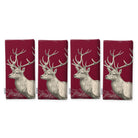 Burgundy Stag Woodland Christmas napkins, set of four, folded on white, showing the same stag head