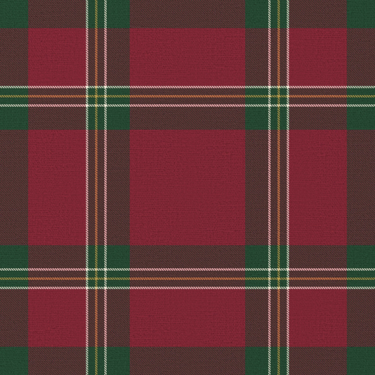 Close-up of the burgundy Tartan Christmas napkin print on cotton, showing the tartan check