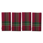 Burgundy Tartan Christmas napkins, set of four, folded on white, showing the same tartan check