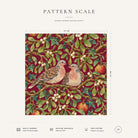 Burgundy Turtle Doves and Mistletoe Christmas napkin pattern scale, showing the full 44 cm by 44 cm design.