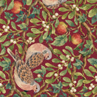 Close-up of the burgundy Turtle Doves and Mistletoe Christmas table runner print on cotton