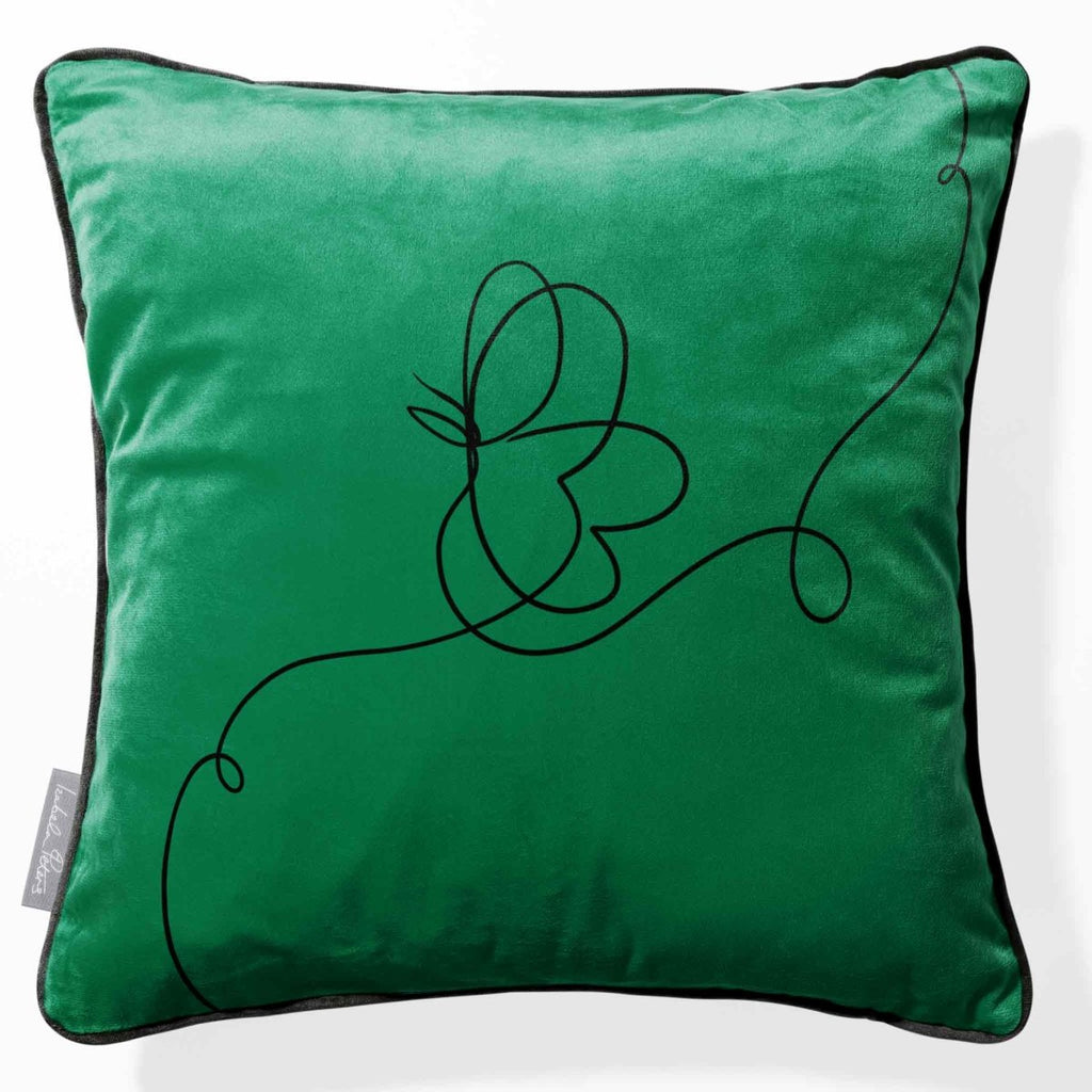 Butterfly | Sustainable Velvet Cushion - Emerald Green 40 x 40 cm Piped by Izabela Peters