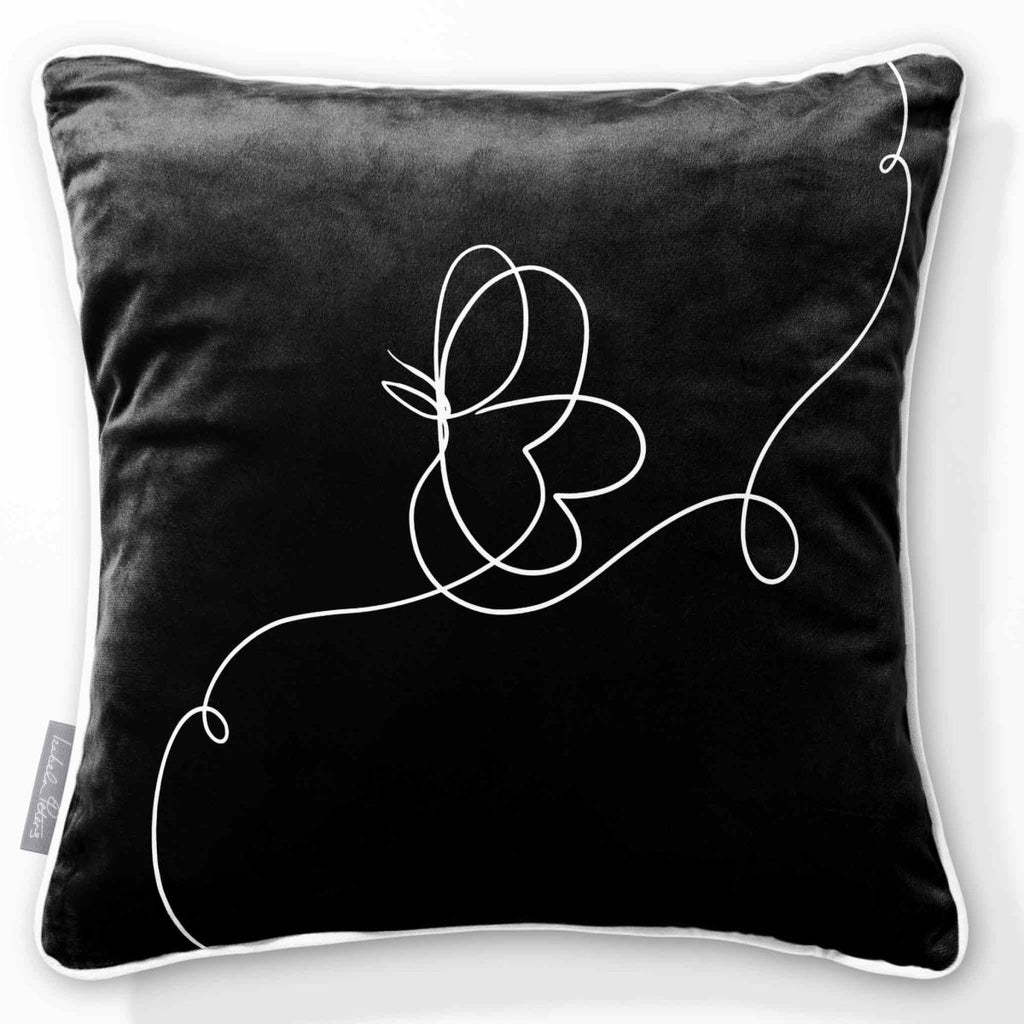 Butterfly | Sustainable Velvet Cushion - Black & White 40 x 40 cm Piped by Izabela Peters