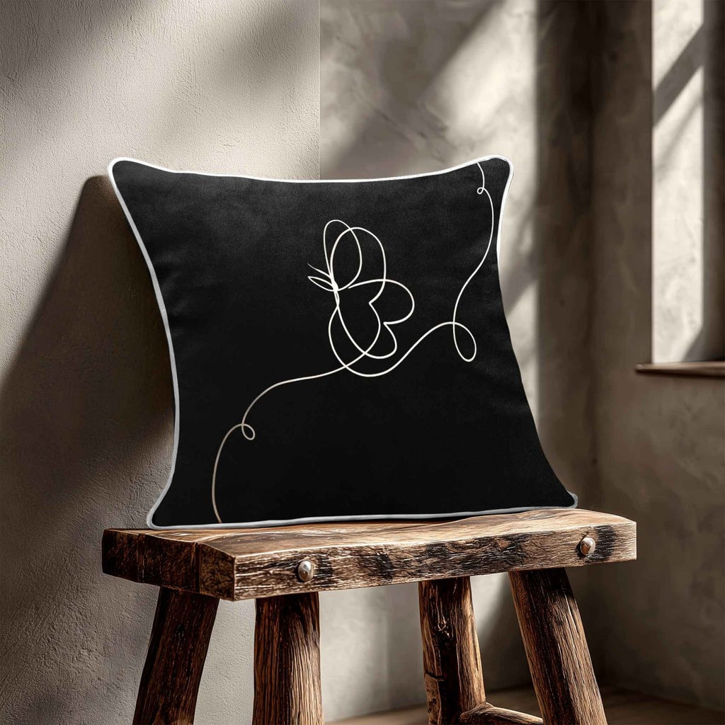 Butterfly | Sustainable Velvet Cushion - Black & White 40 x 40 cm Standard by Izabela Peters