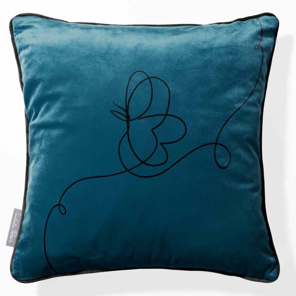 Butterfly | Sustainable Velvet Cushion - Teal 40 x 40 cm Piped by Izabela Peters