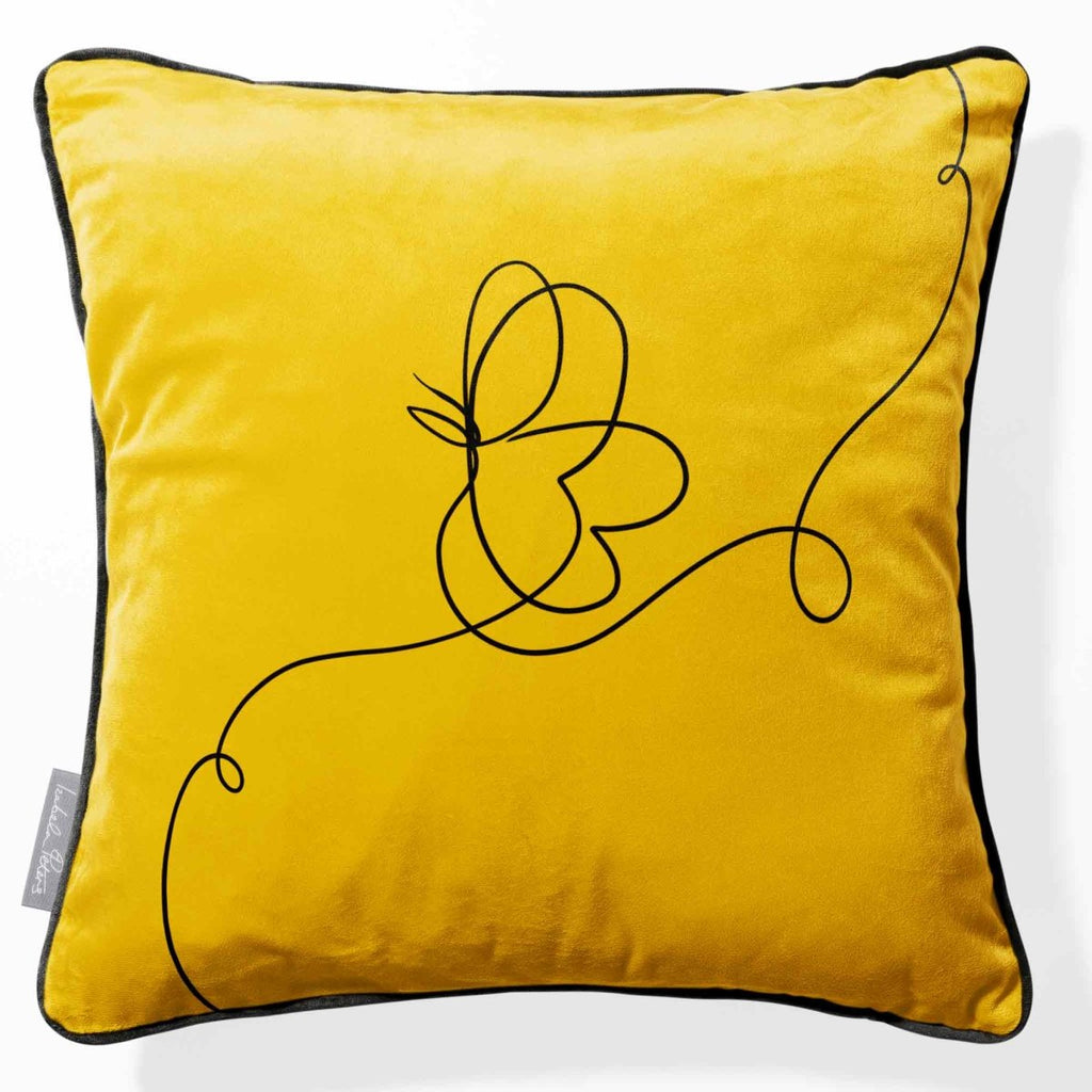 Butterfly | Sustainable Velvet Cushion - Mustard Ochre 40 x 40 cm Piped by Izabela Peters