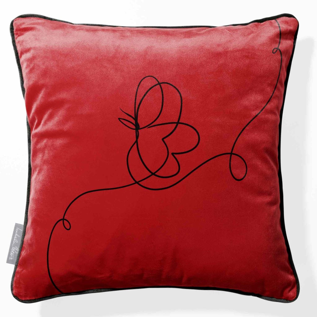 Butterfly | Sustainable Velvet Cushion - Crimson Muse 40 x 40 cm Piped by Izabela Peters