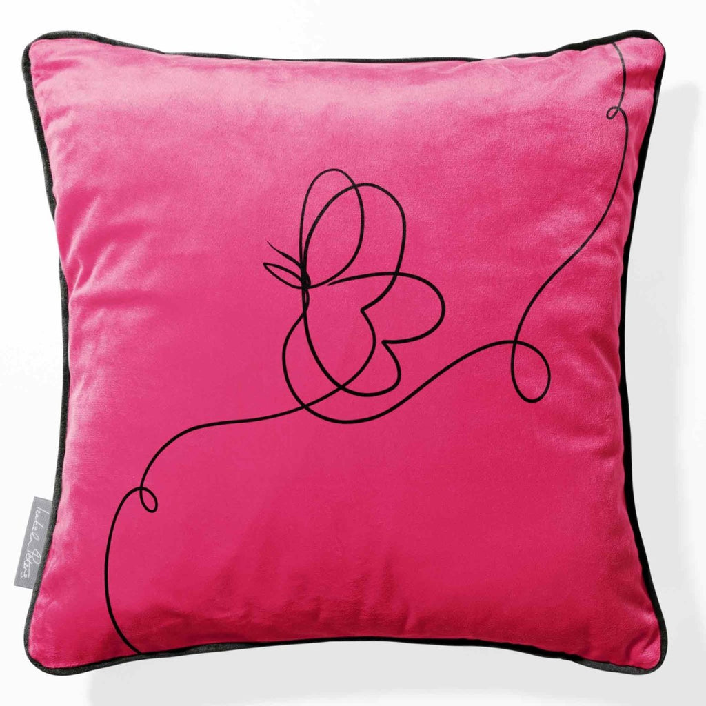 Butterfly | Sustainable Velvet Cushion - Hot Pink 40 x 40 cm Piped by Izabela Peters