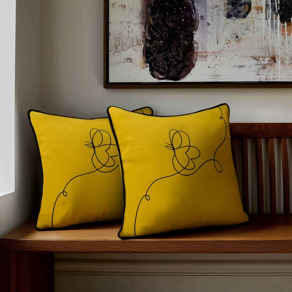 Butterfly | Sustainable Velvet Cushion - Mustard Ochre 40 x 40 cm Standard by Izabela Peters