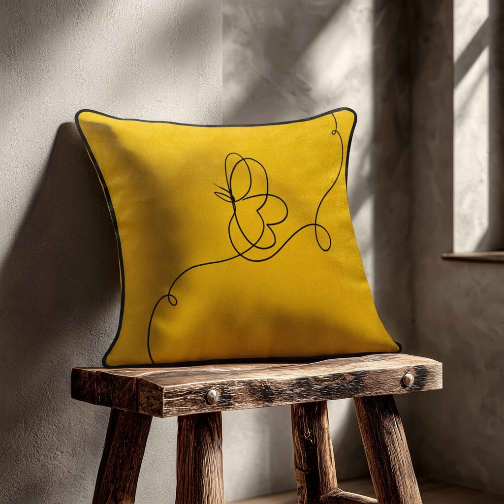 Butterfly | Sustainable Velvet Cushion - Mustard Ochre 40 x 40 cm Standard by Izabela Peters