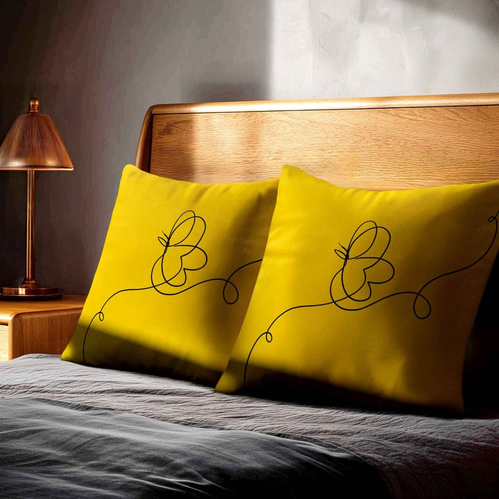 Butterfly | Sustainable Velvet Cushion - Mustard Ochre 40 x 40 cm Standard by Izabela Peters