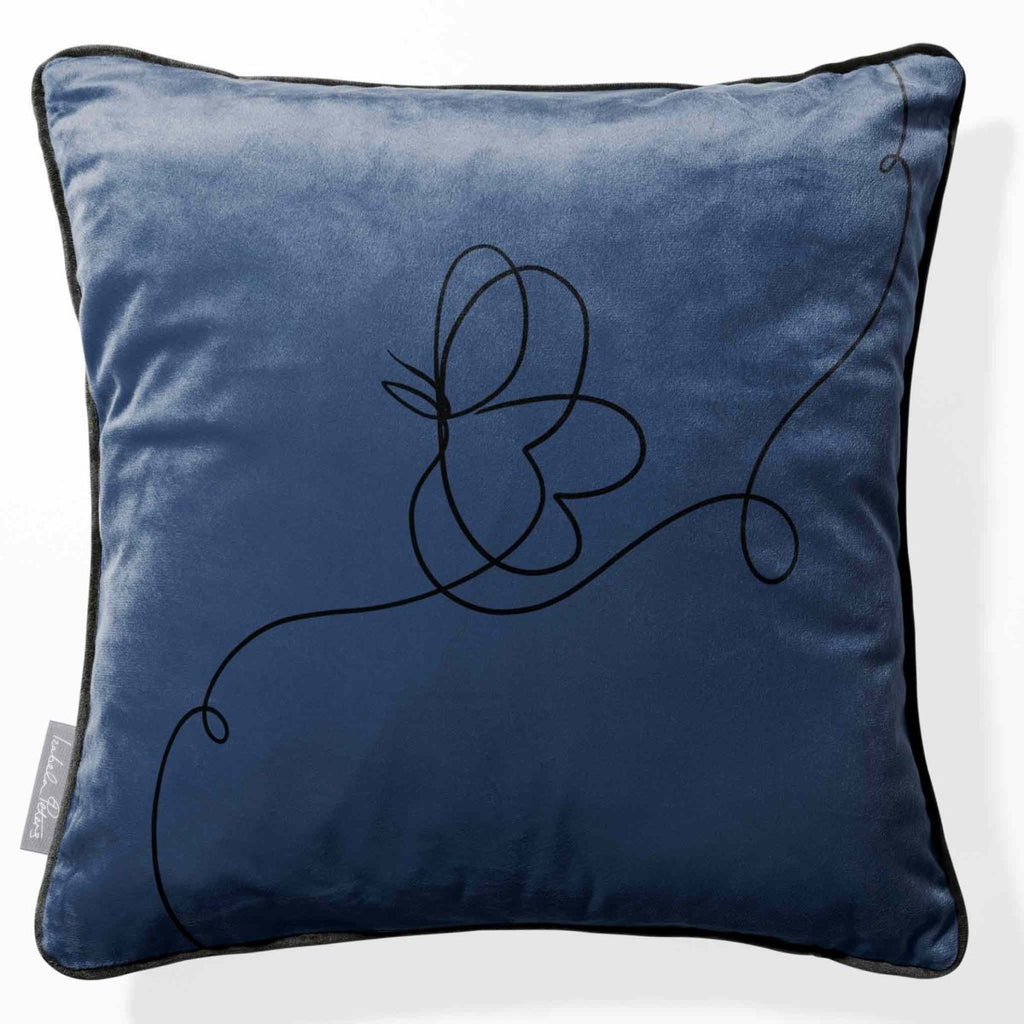 Butterfly | Sustainable Velvet Cushion - Petrol Blue 40 x 40 cm Piped by Izabela Peters