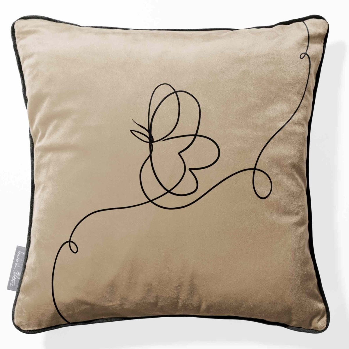 Butterfly | Sustainable Velvet Cushion - Taupe 40 x 40 cm Piped by Izabela Peters