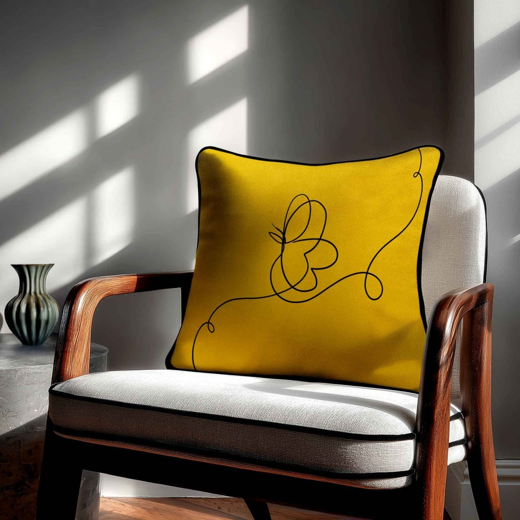 Butterfly | Sustainable Velvet Cushion - Mustard Ochre 40 x 40 cm Standard by Izabela Peters