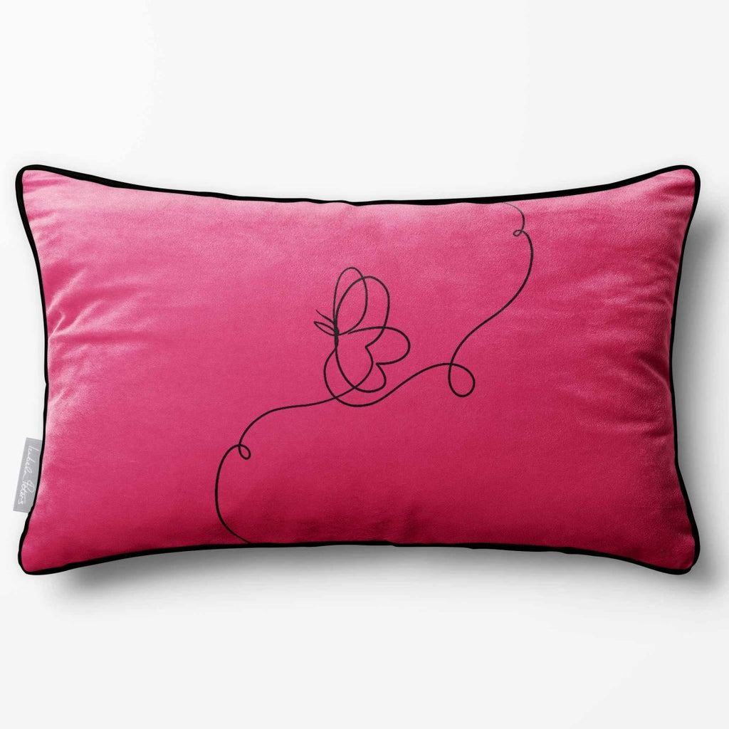 Butterfly | Sustainable Velvet Rectangle Cushion - Hot Pink 50 x 30 cm Piped by Izabela Peters