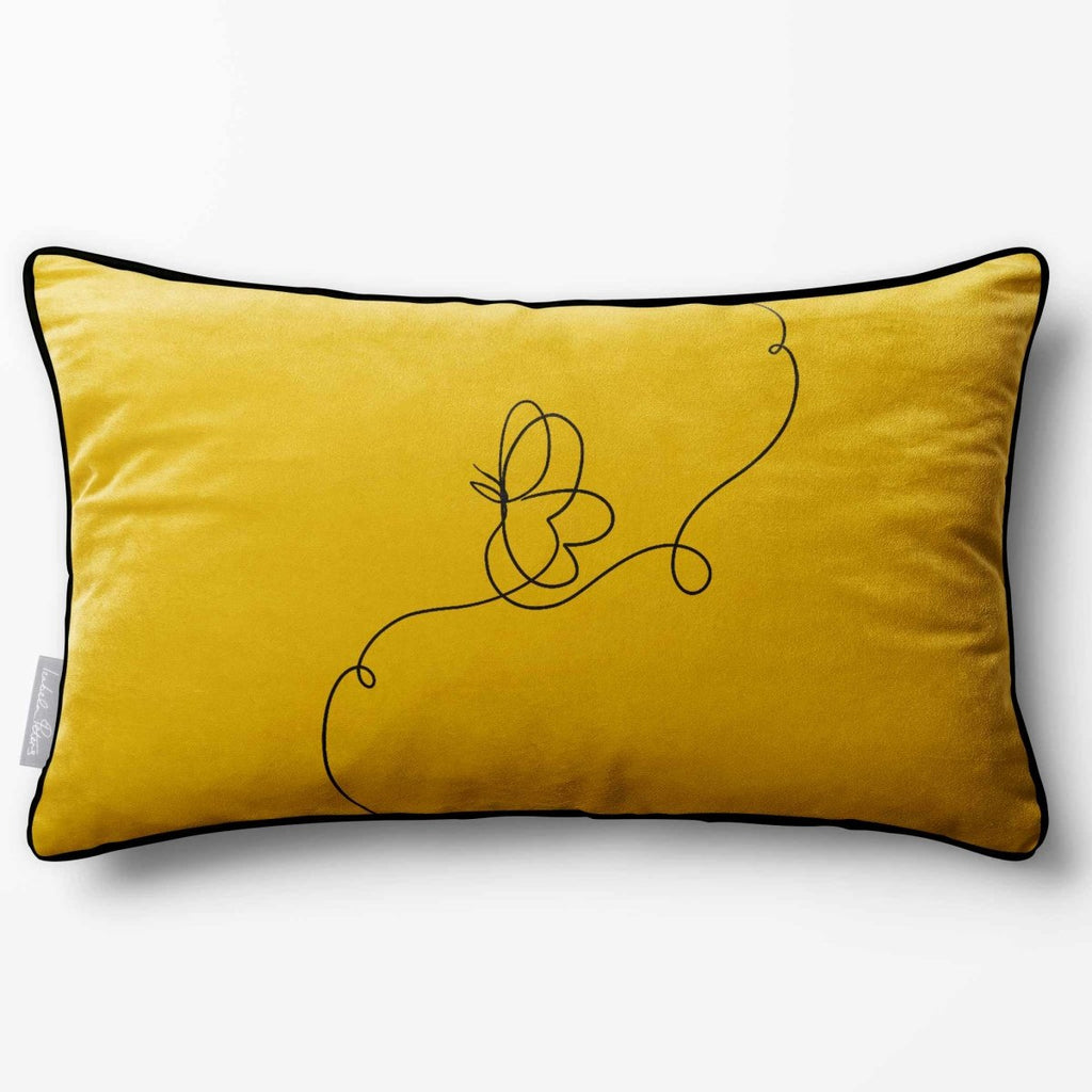 Butterfly | Sustainable Velvet Rectangle Cushion - Mustard Ochre 50 x 30 cm Piped by Izabela Peters