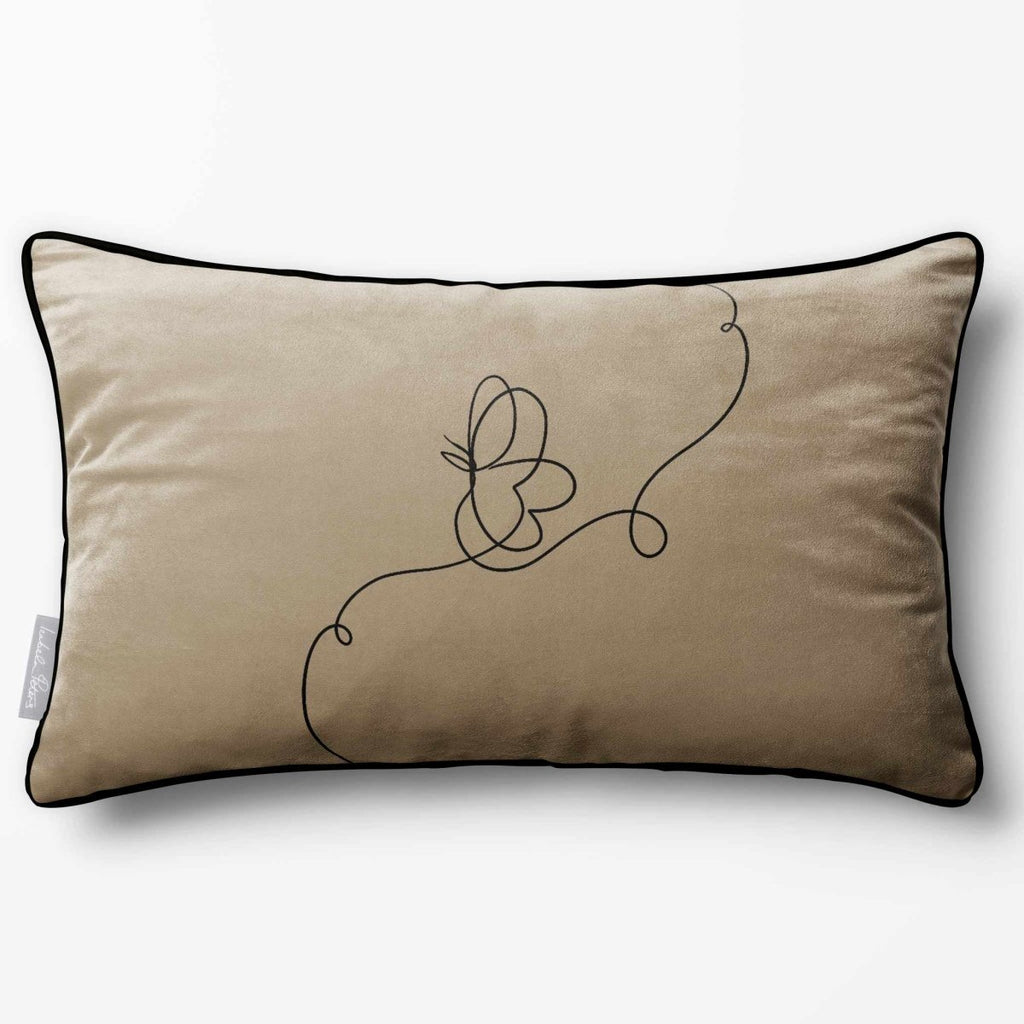 Butterfly | Sustainable Velvet Rectangle Cushion - Taupe 50 x 30 cm Piped by Izabela Peters
