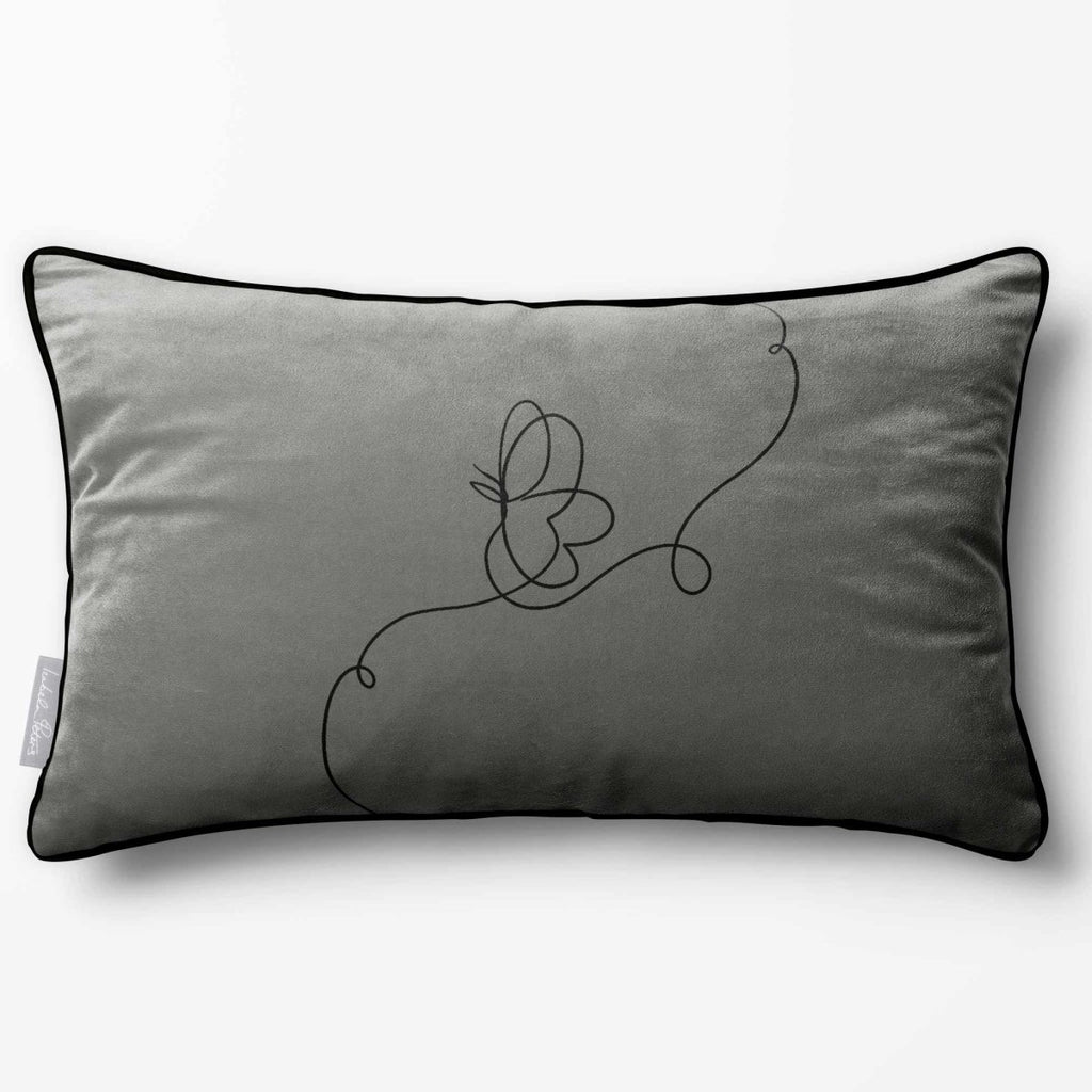 Butterfly | Sustainable Velvet Rectangle Cushion - Beluga 50 x 30 cm Piped by Izabela Peters