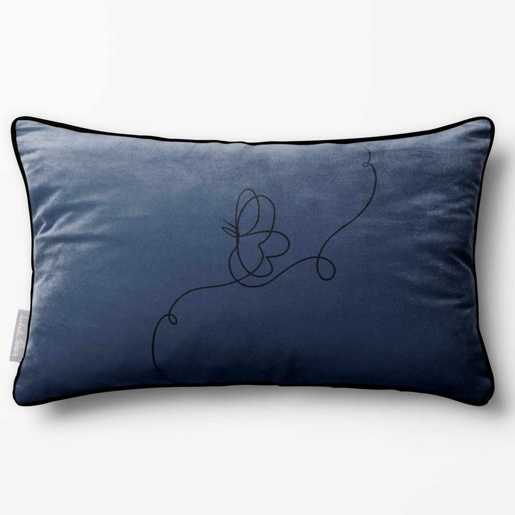 Butterfly | Sustainable Velvet Rectangle Cushion - Petrol Blue 50 x 30 cm Piped by Izabela Peters