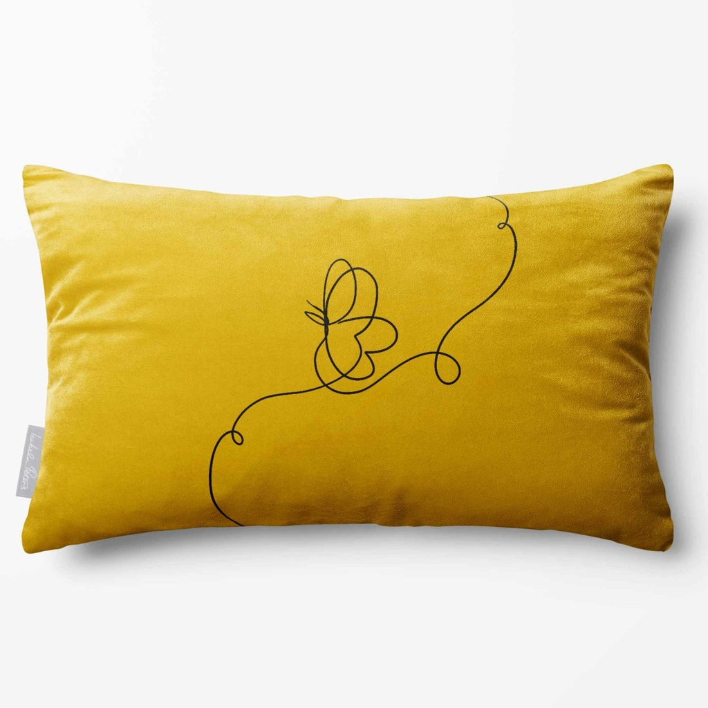 Butterfly | Sustainable Velvet Rectangle Cushion - Mustard Ochre 50 x 30 cm Standard by Izabela Peters