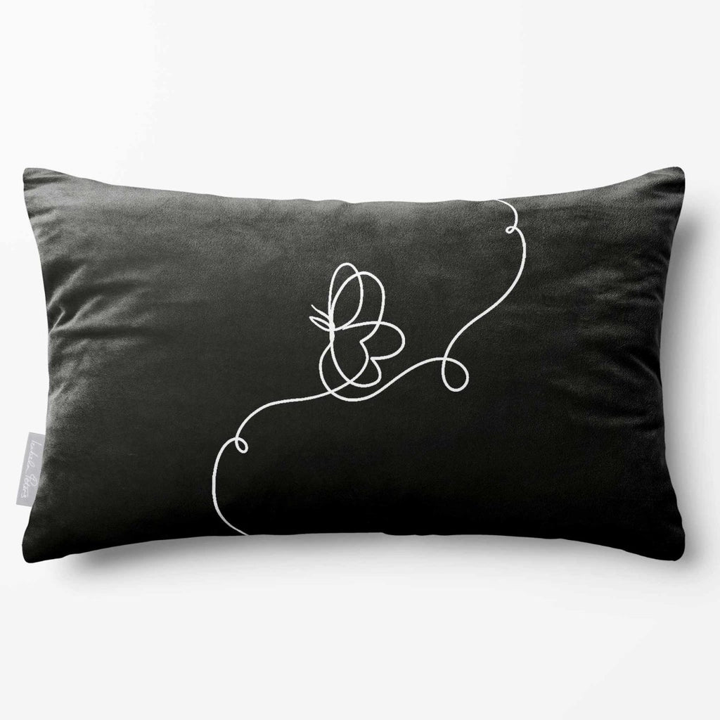 Butterfly | Sustainable Velvet Rectangle Cushion - Black & White 50 x 30 cm Standard by Izabela Peters