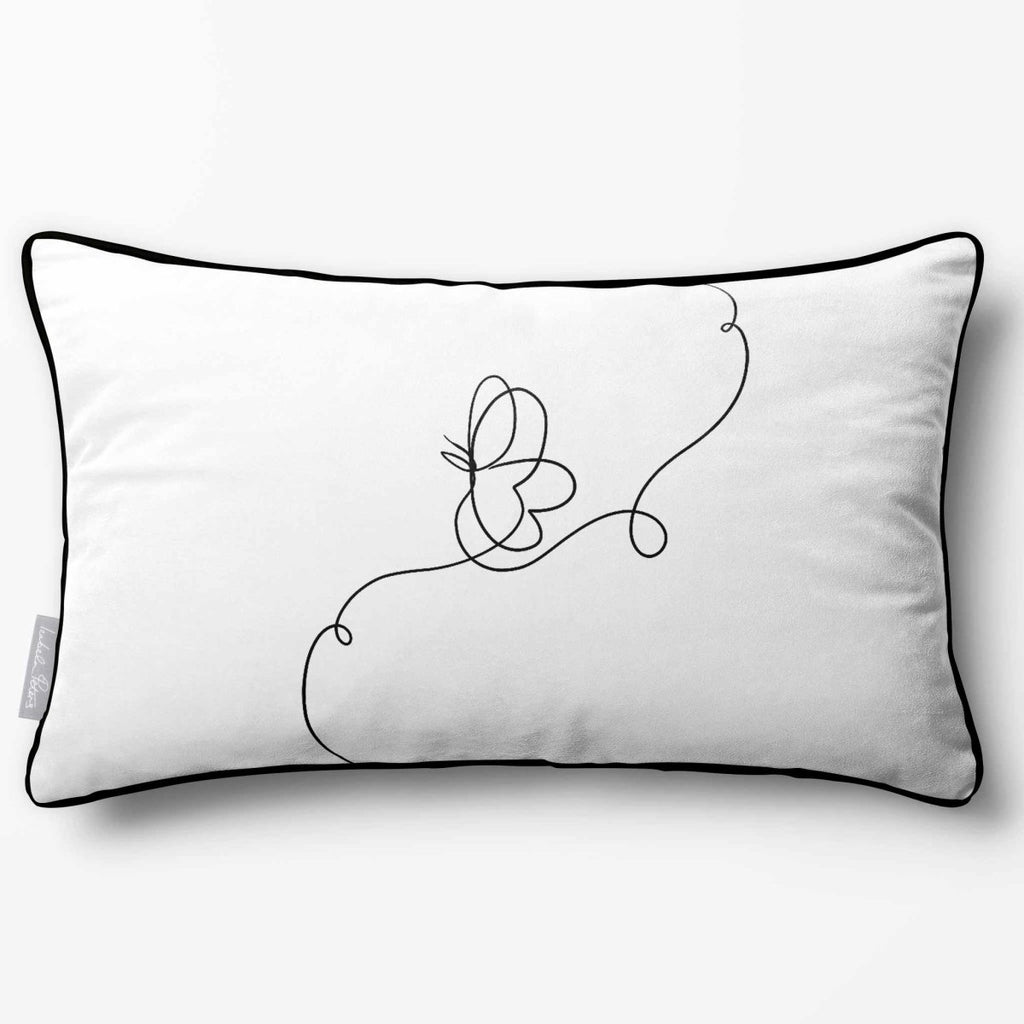 Butterfly | Sustainable Velvet Rectangle Cushion - White & Black 50 x 30 cm Piped by Izabela Peters