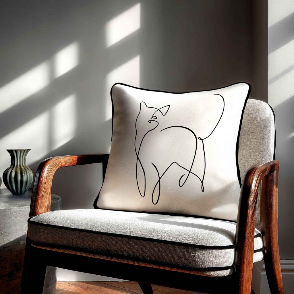 Cat | Sustainable Velvet Cushion - White & Black 40 x 40 cm Standard by Izabela Peters