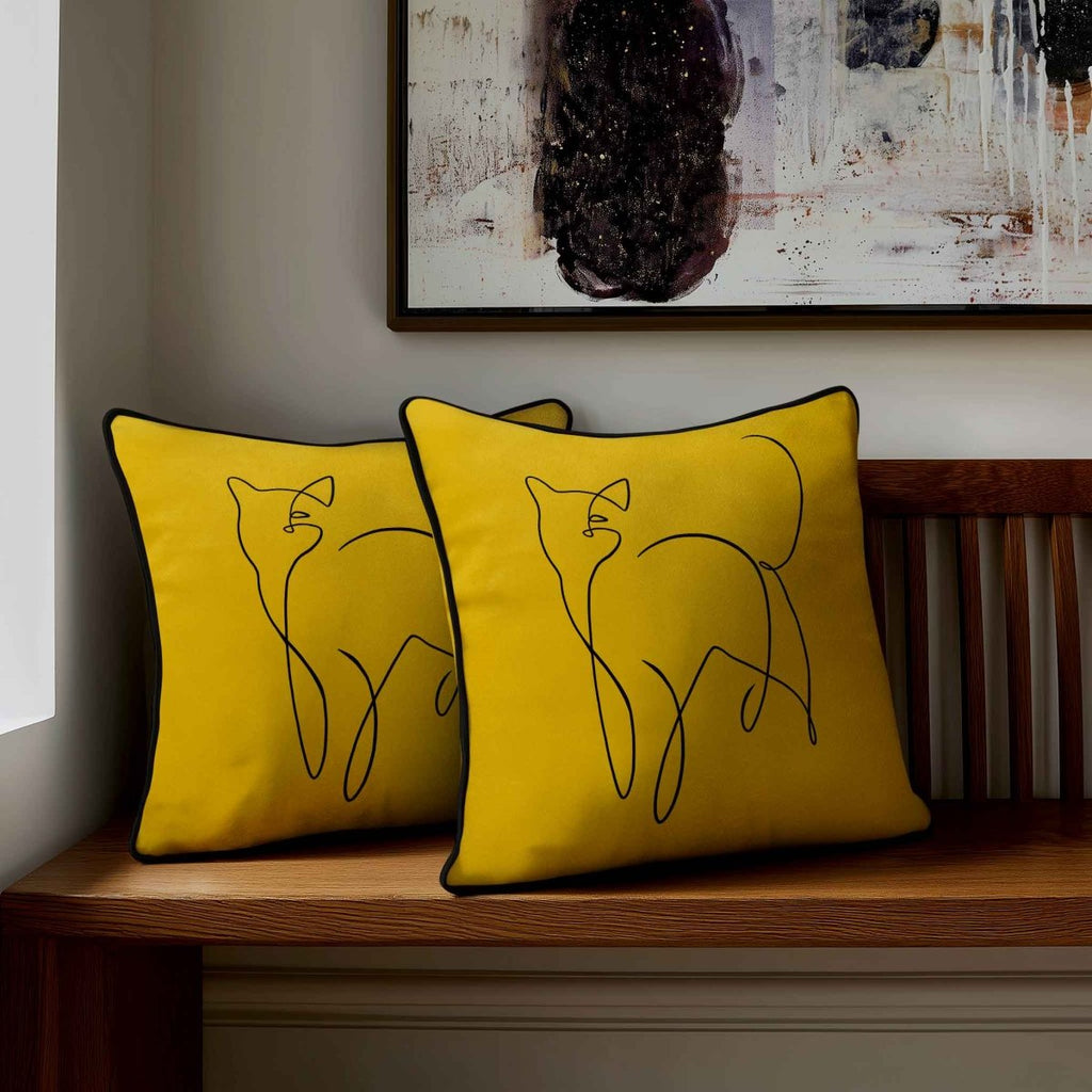 Cat | Sustainable Velvet Cushion - Mustard Ochre 40 x 40 cm Standard by Izabela Peters
