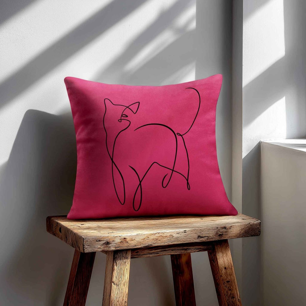 Cat | Sustainable Velvet Cushion - Hot Pink 40 x 40 cm Standard by Izabela Peters