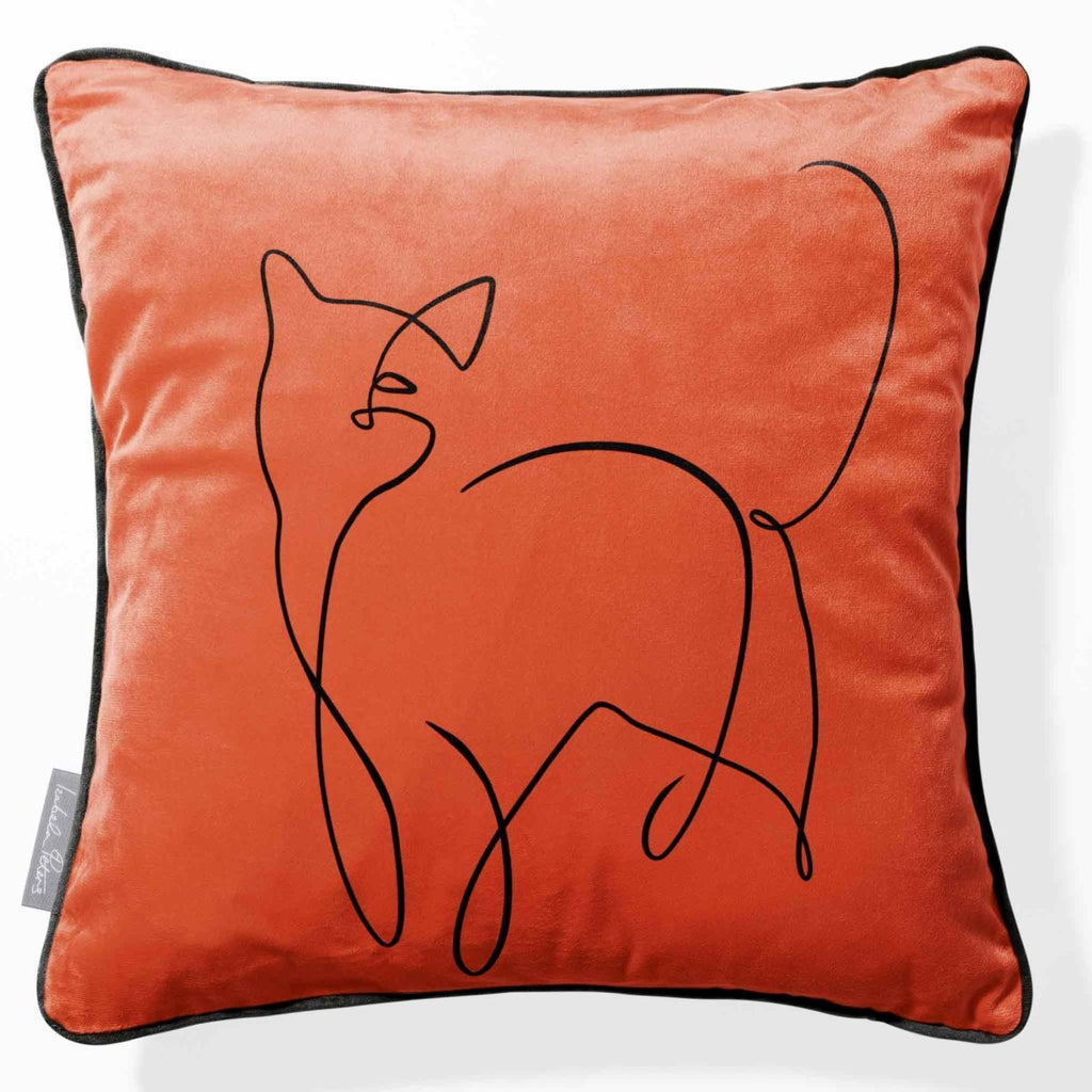 Cat | Sustainable Velvet Cushion - Burnt Ochre 40 x 40 cm Piped by Izabela Peters