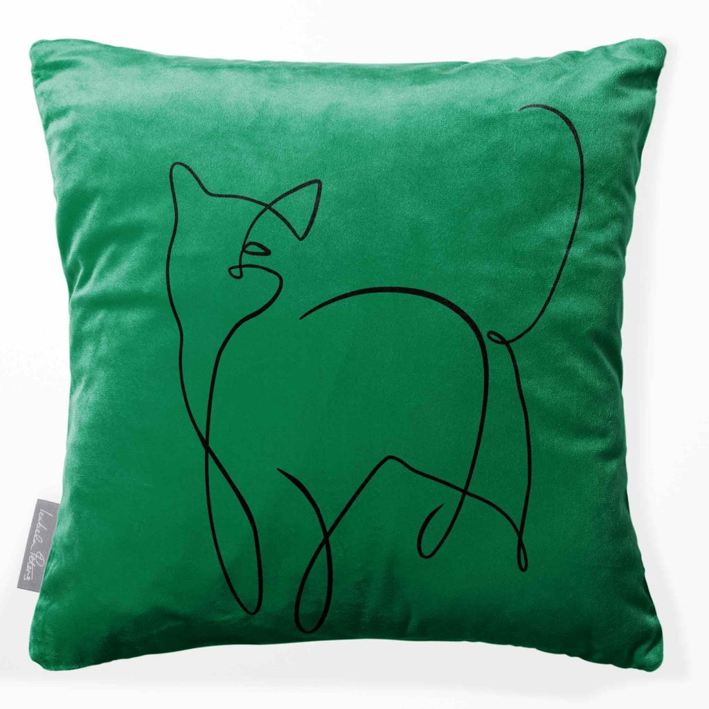 Cat | Sustainable Velvet Cushion - Emerald Green 40 x 40 cm Standard by Izabela Peters
