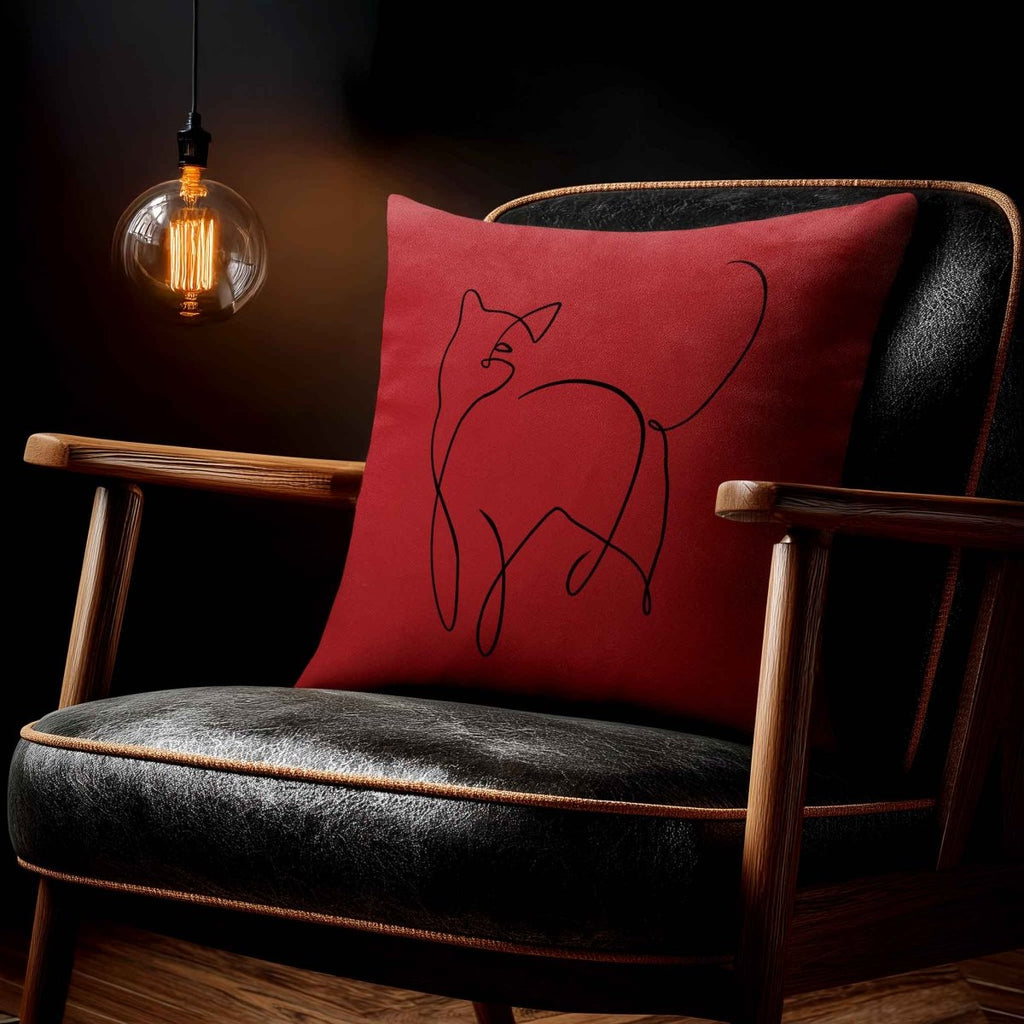 Cat | Sustainable Velvet Cushion - Crimson Muse 40 x 40 cm Standard by Izabela Peters