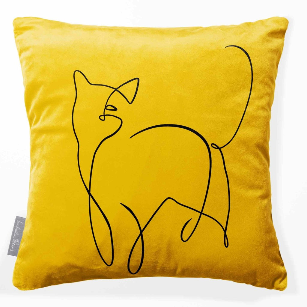 Cat | Sustainable Velvet Cushion - Mustard Ochre 40 x 40 cm Standard by Izabela Peters