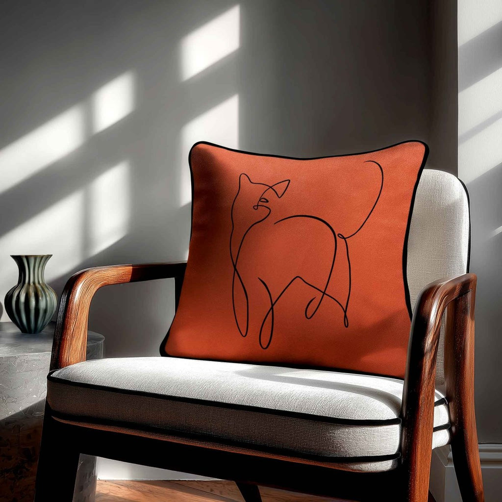 Cat | Sustainable Velvet Cushion - Burnt Ochre 40 x 40 cm Standard by Izabela Peters