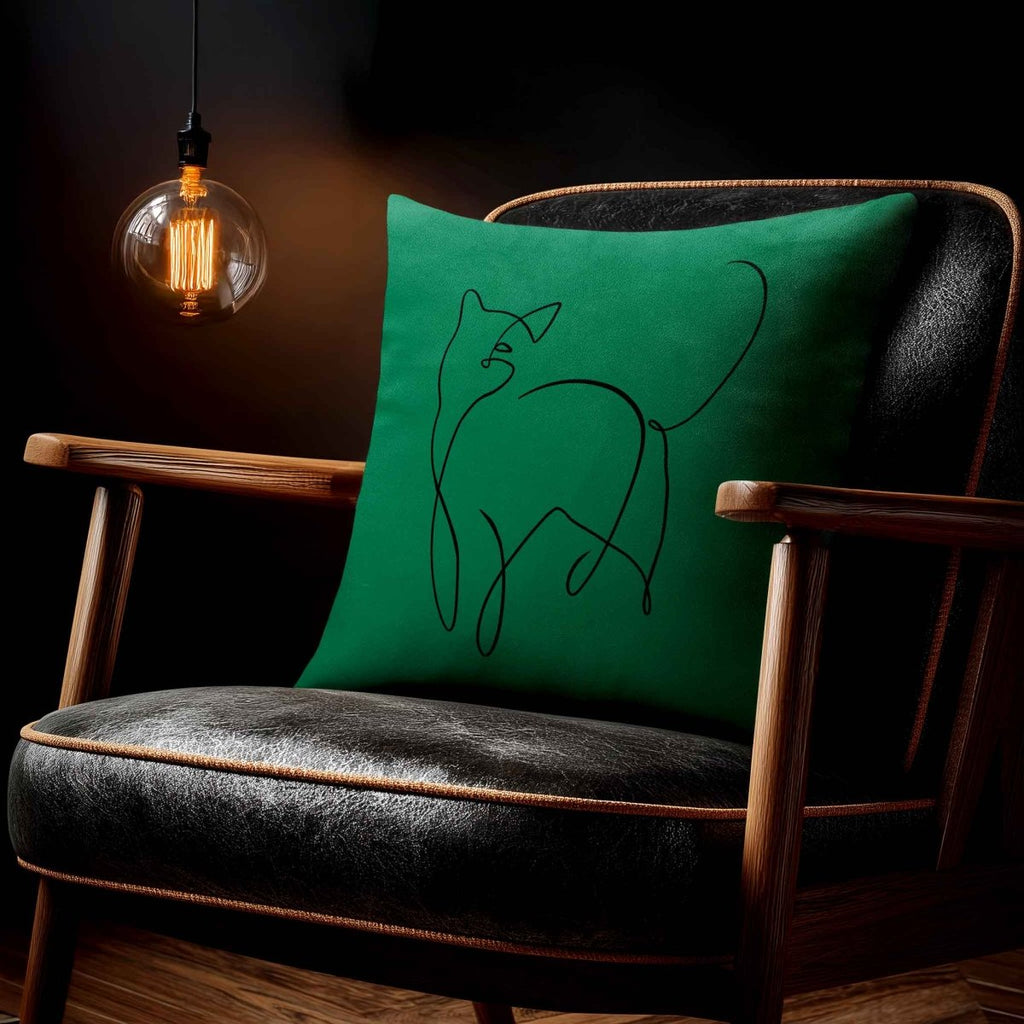 Cat | Sustainable Velvet Cushion - Emerald Green 40 x 40 cm Standard by Izabela Peters