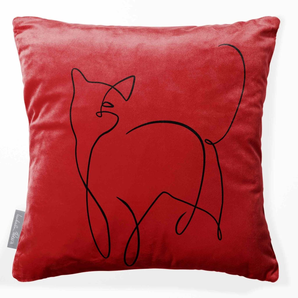 Cat | Sustainable Velvet Cushion - Crimson Muse 40 x 40 cm Standard by Izabela Peters