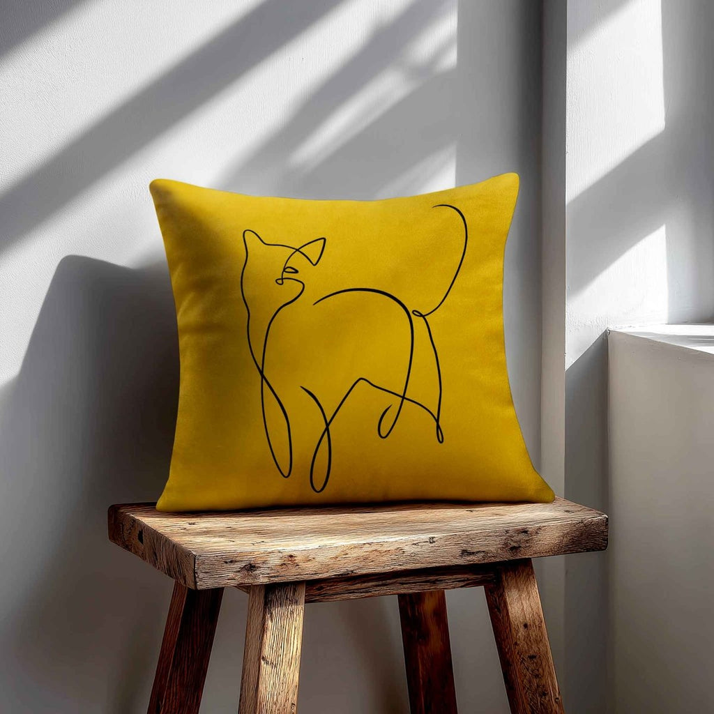 Cat | Sustainable Velvet Cushion - Mustard Ochre 40 x 40 cm Standard by Izabela Peters