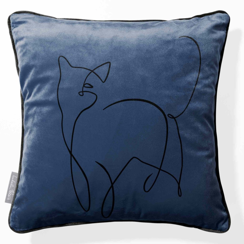 Cat | Sustainable Velvet Cushion - Petrol Blue 40 x 40 cm Piped by Izabela Peters
