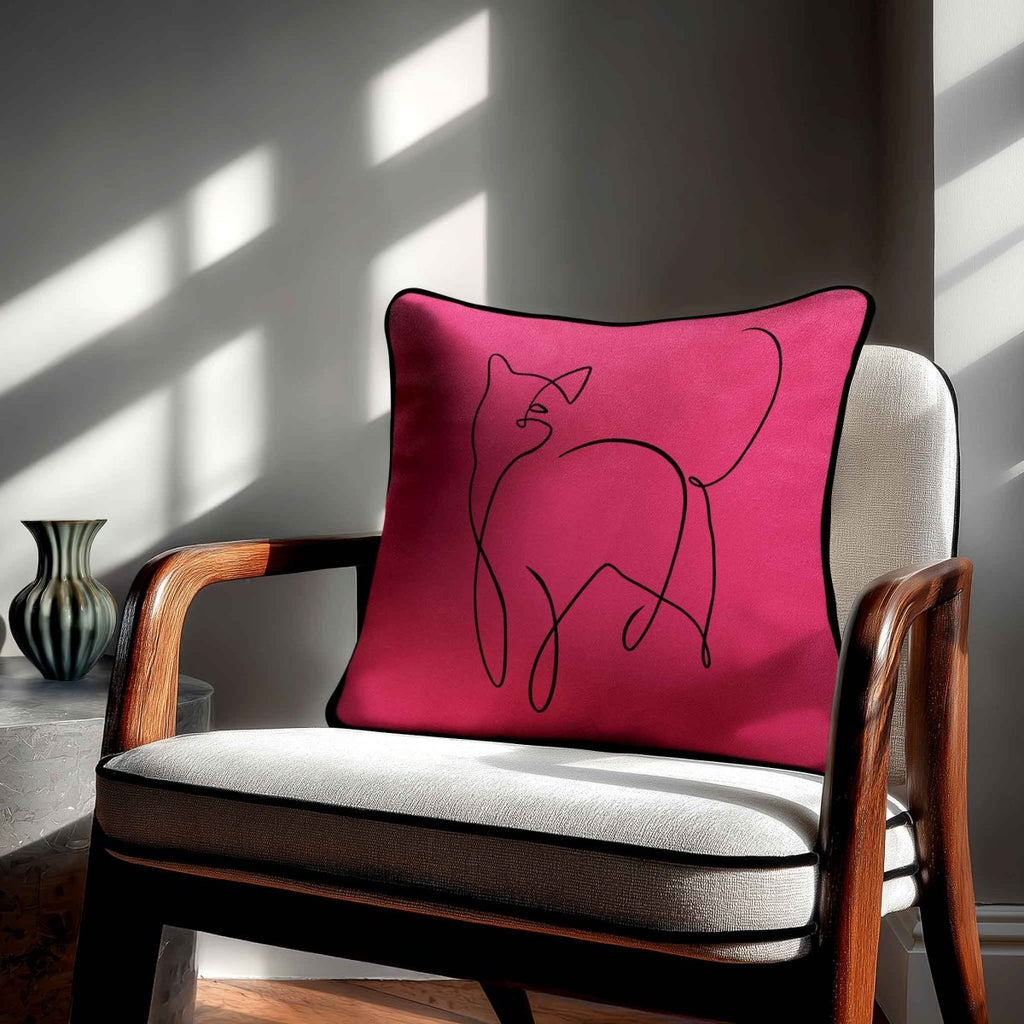 Cat | Sustainable Velvet Cushion - Hot Pink 40 x 40 cm Standard by Izabela Peters