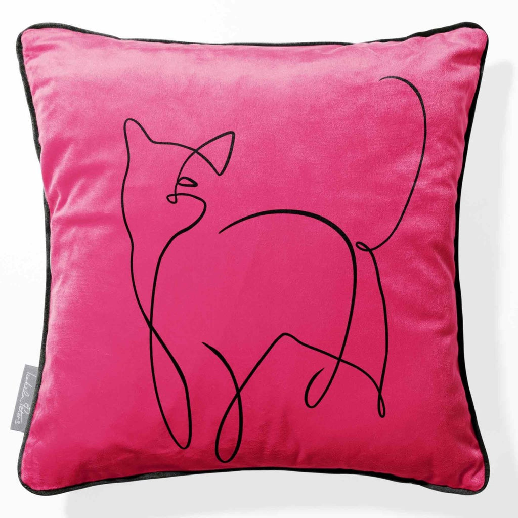Cat | Sustainable Velvet Cushion - Hot Pink 40 x 40 cm Piped by Izabela Peters