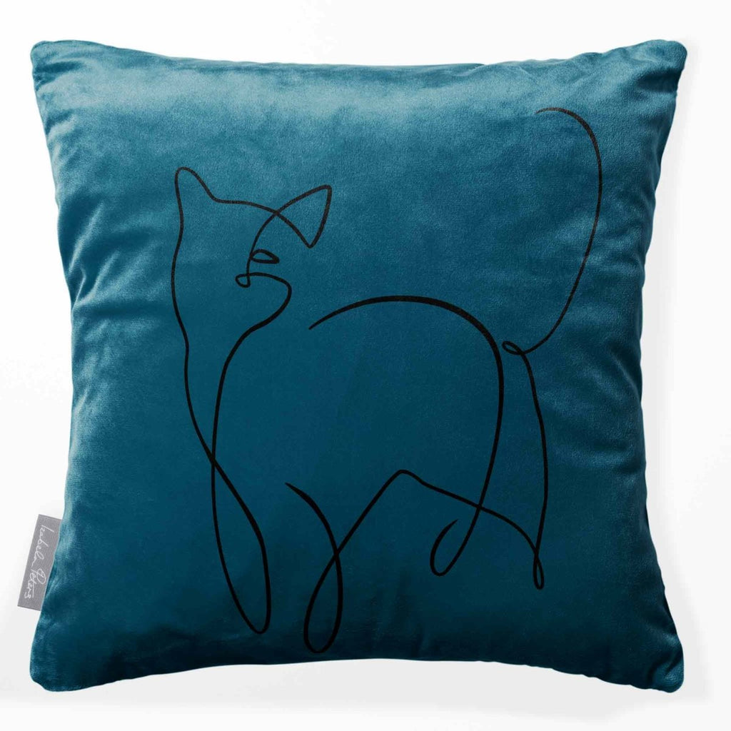 Cat | Sustainable Velvet Cushion - Petrol Blue 40 x 40 cm Standard by Izabela Peters