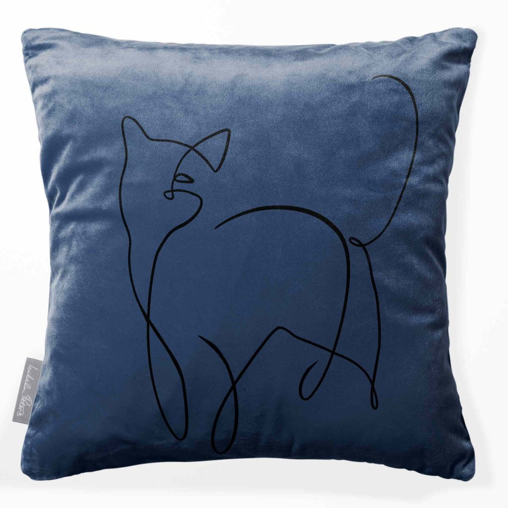 Cat | Sustainable Velvet Cushion - Petrol Blue 40 x 40 cm Piped by Izabela Peters