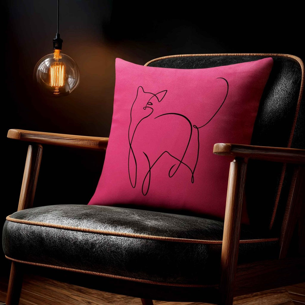 Cat | Sustainable Velvet Cushion - Hot Pink 40 x 40 cm Standard by Izabela Peters