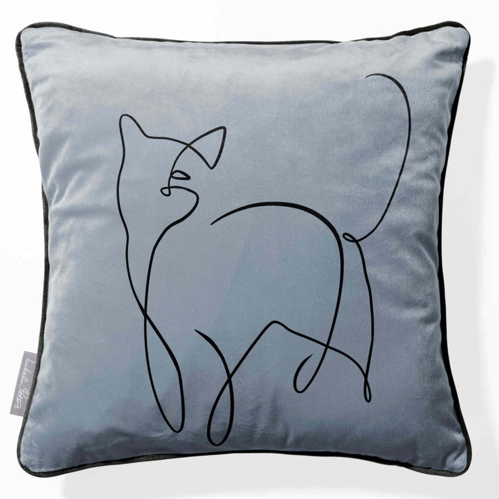 Cat | Sustainable Velvet Cushion - French Grey 40 x 40 cm Piped by Izabela Peters