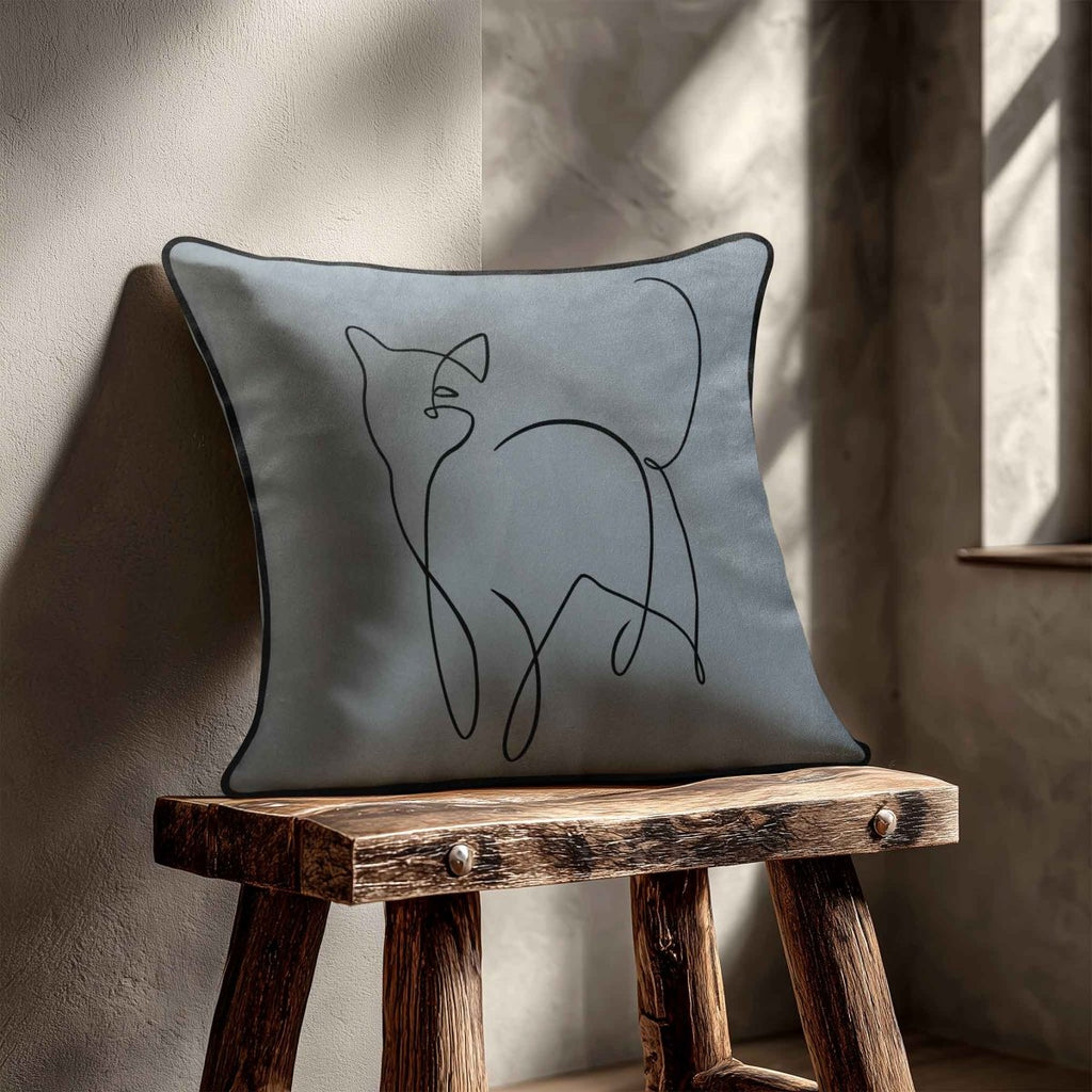 Cat | Sustainable Velvet Cushion - French Grey 40 x 40 cm Standard by Izabela Peters