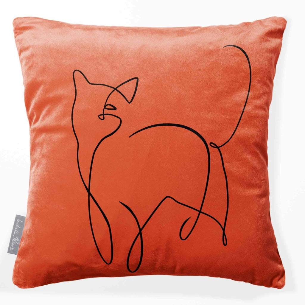 Cat | Sustainable Velvet Cushion - Burnt Ochre 40 x 40 cm Standard by Izabela Peters
