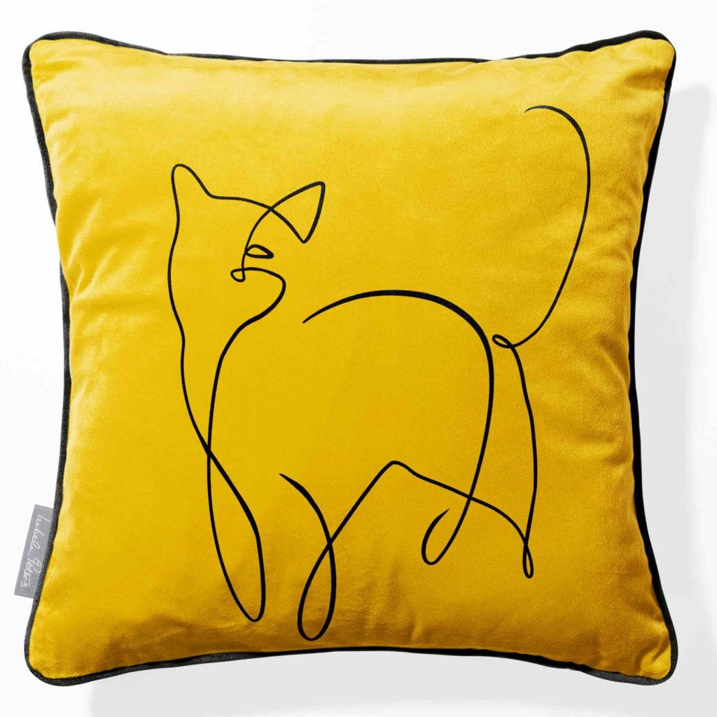 Cat | Sustainable Velvet Cushion - Mustard Ochre 40 x 40 cm Piped by Izabela Peters