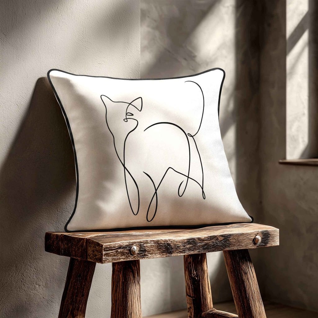 Cat | Sustainable Velvet Cushion - White & Black 40 x 40 cm Standard by Izabela Peters