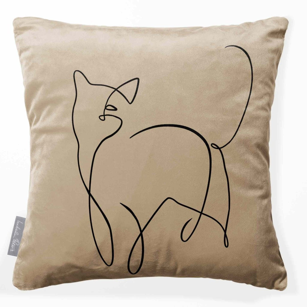 Cat | Sustainable Velvet Cushion - Taupe 40 x 40 cm Standard by Izabela Peters