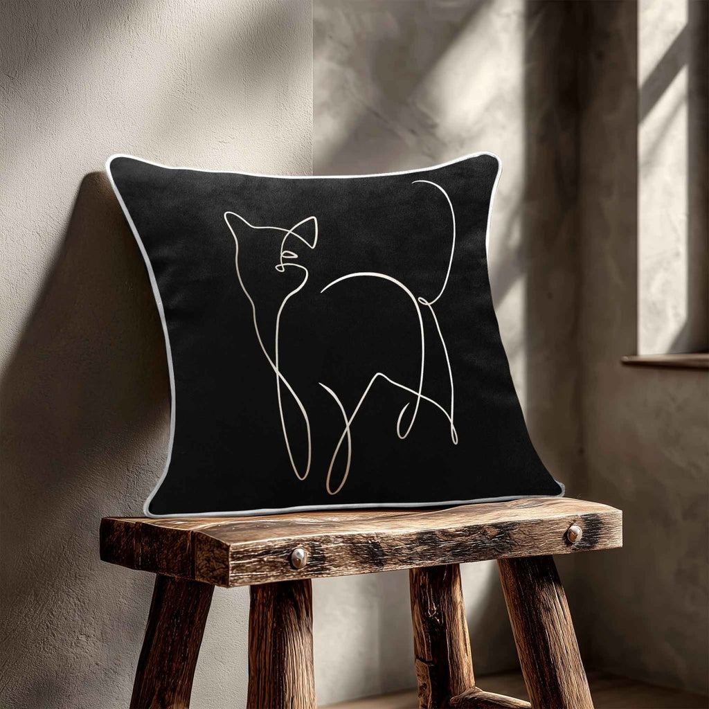 Cat | Sustainable Velvet Cushion - Black & White 40 x 40 cm Standard by Izabela Peters